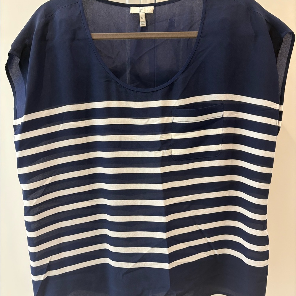 Joie silk navy Blue and White Sleeveless Boxy Blouse